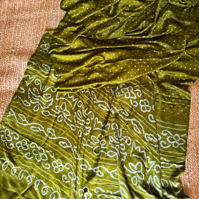 handloom gajji silk bandhani in mehendi green
