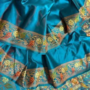 majestic pure mulberry silk banarasi in oceanic aqua shade