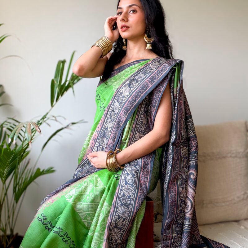 block printed 100% pure silk saree
