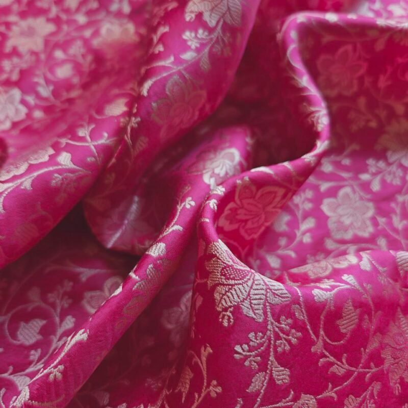 barbie pink handloom mulberry silk banarasi