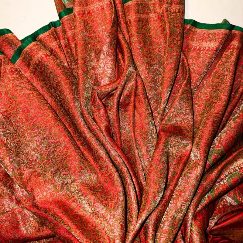 silver tangerine jamavar saree | handloom pure mulberry silk saree