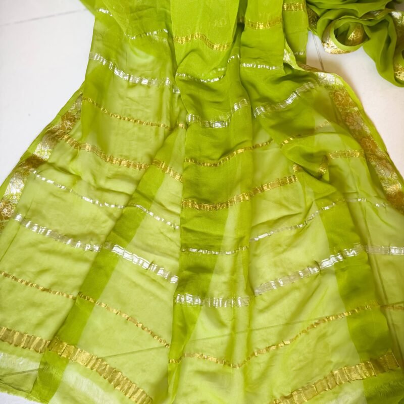 parrot green pure georgette handloom sona rupa banarasi