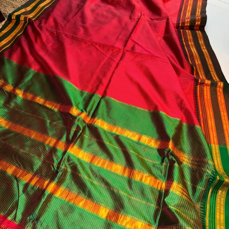 handloom silk narayanpet saree emerald green & rose red