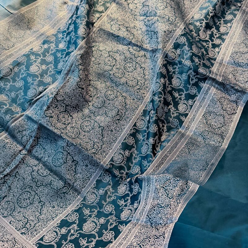handloom mulberry silk steel turquoise banarasi