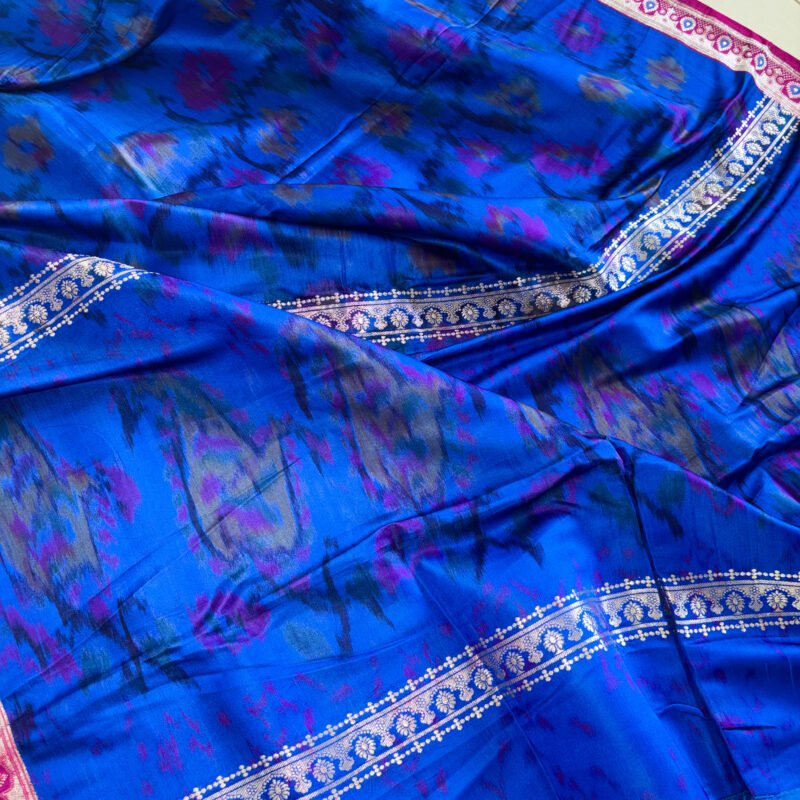 royal blue ikat banarasi silk saree | handloom pure silk saree