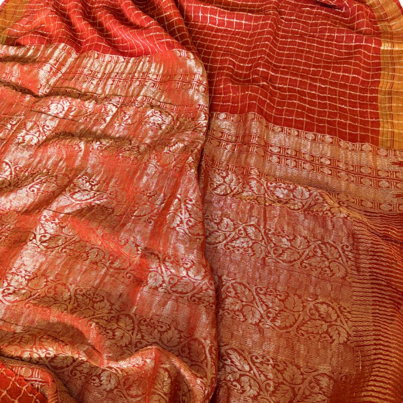 sunburst orange handloom georgette saree