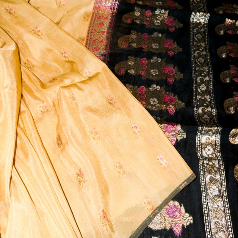 gold handwoven pure crepe silk banarasi saree