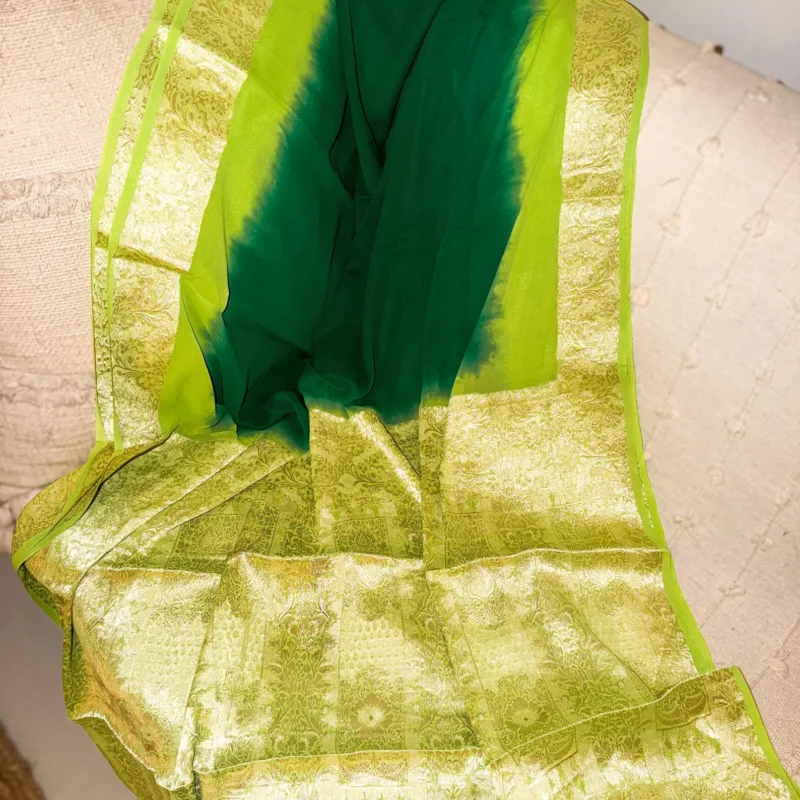 Lush Green Handloom Khaddi Georgette Ombre Banarasi