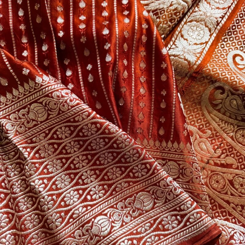 rust orange pure handloom silk broad border banarasi saree